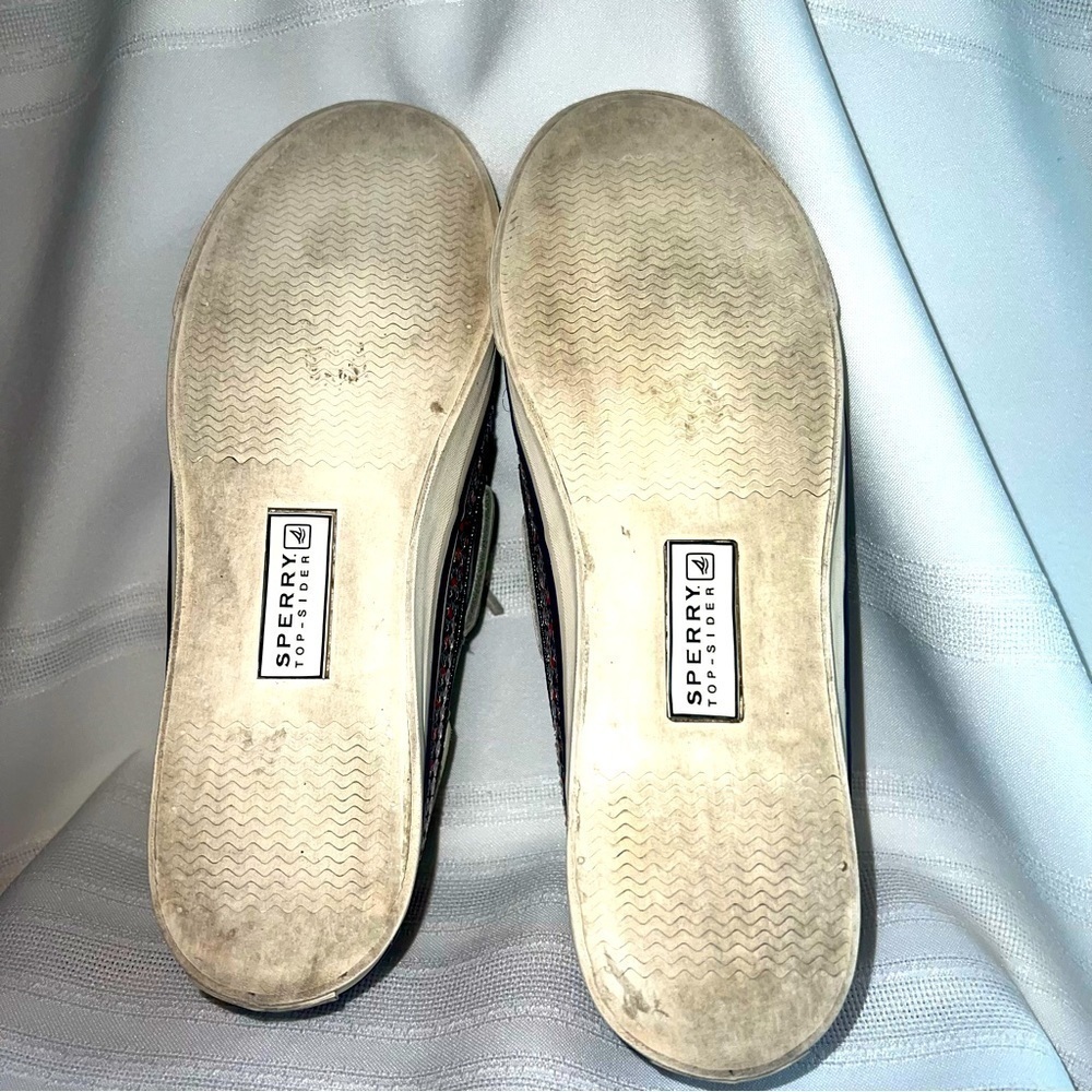 Sperry Top‎ Sider 2-eye Navy Red Polka Dots Clear Sequins Boat Shoes Sz 8 EUC - Picture 10 of 12